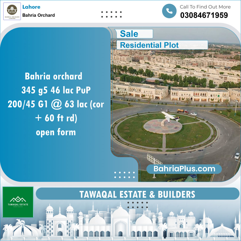 Residential Plot for Sale in Phase 4 - G5 Block -  Bahria Orchard, Lahore - (BP-152805)