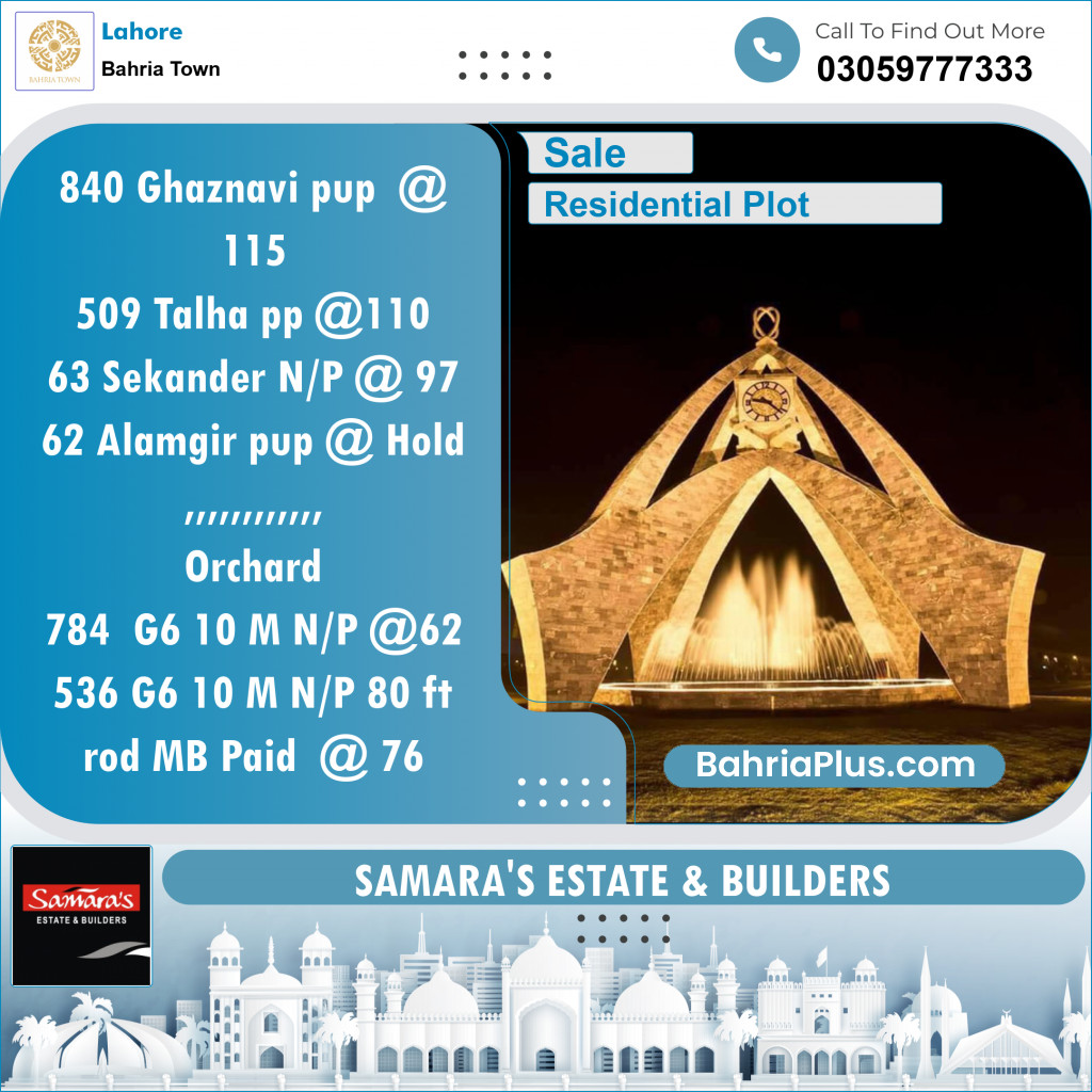 Residential Plot for Sale in Bahria Town, Lahore - (BP-152816)
