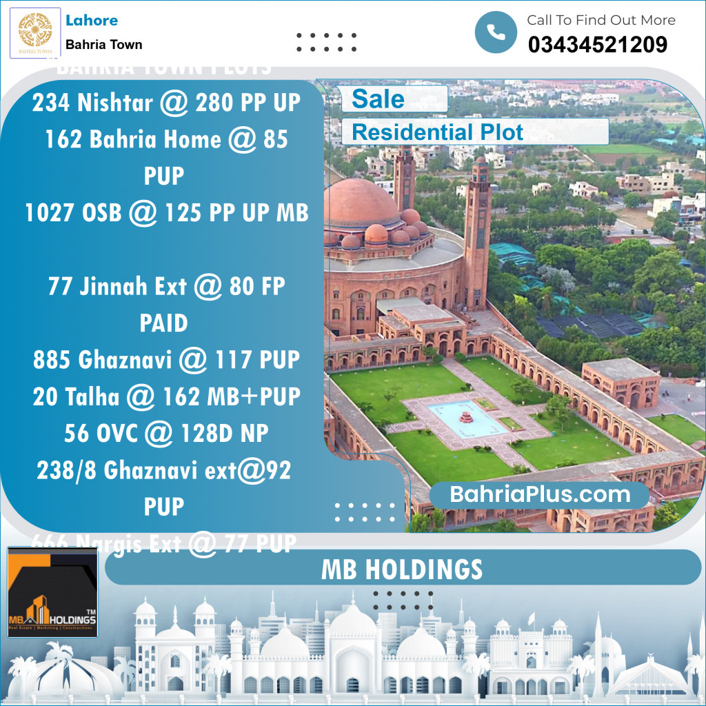 Residential Plot for Sale in Sector E - Nishtar Block -  Bahria Town, Lahore - (BP-152840)