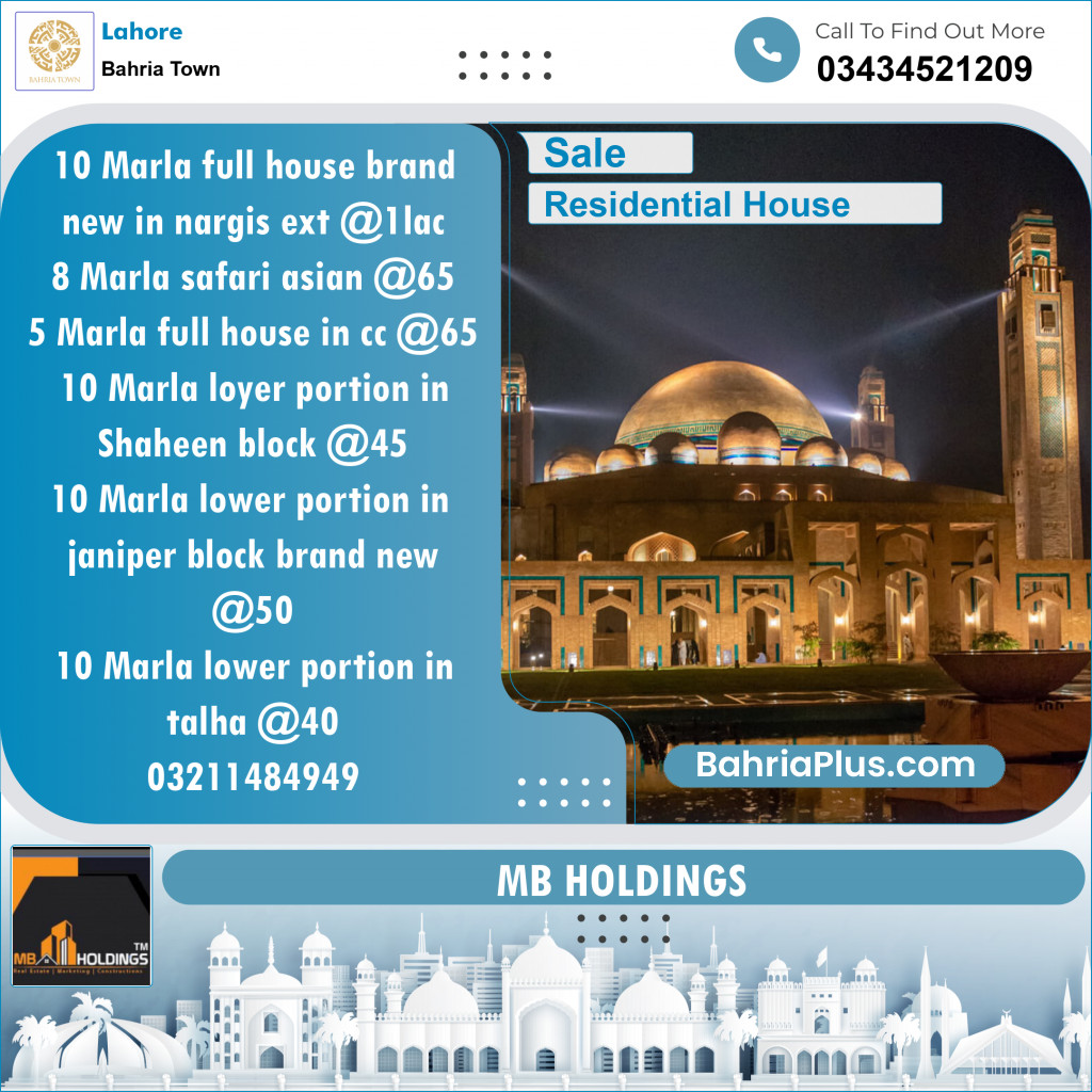 Residential House for Rent in Sector C - Nargis/Hussain Ext. -  Bahria Town, Lahore - (BP-152848)