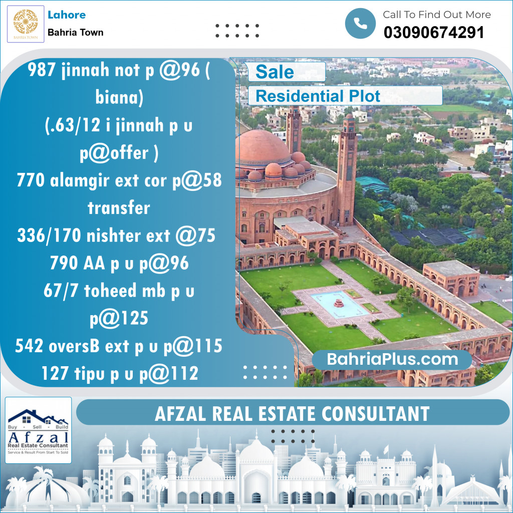 Residential Plot for Sale in Bahria Town, Lahore - (BP-152852)