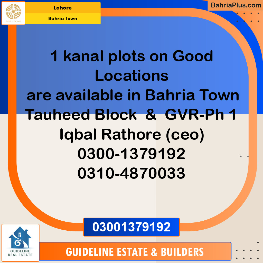Residential Plot for Sale in Sector F - Tauheed Block -  Bahria Town, Lahore - (BP-152860)