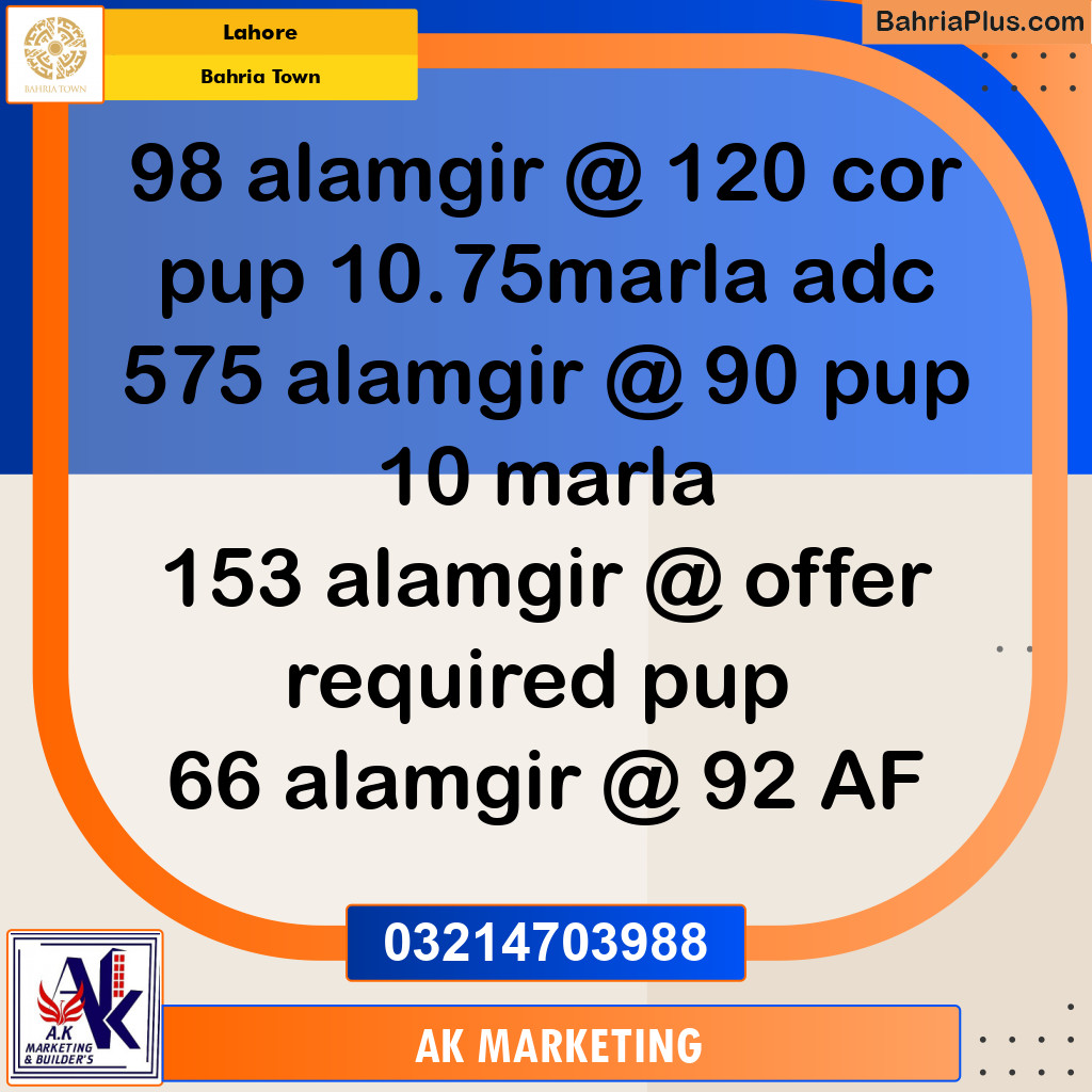 Residential Plot for Sale in Bahria Town, Lahore - (BP-152869)