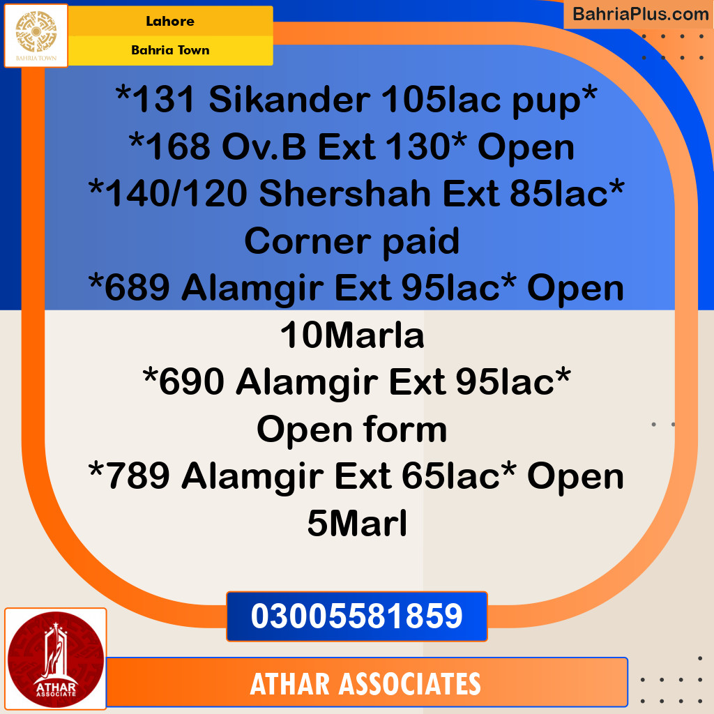 Residential Plot for Sale in Sector F - Sikander Block -  Bahria Town, Lahore - (BP-152878)