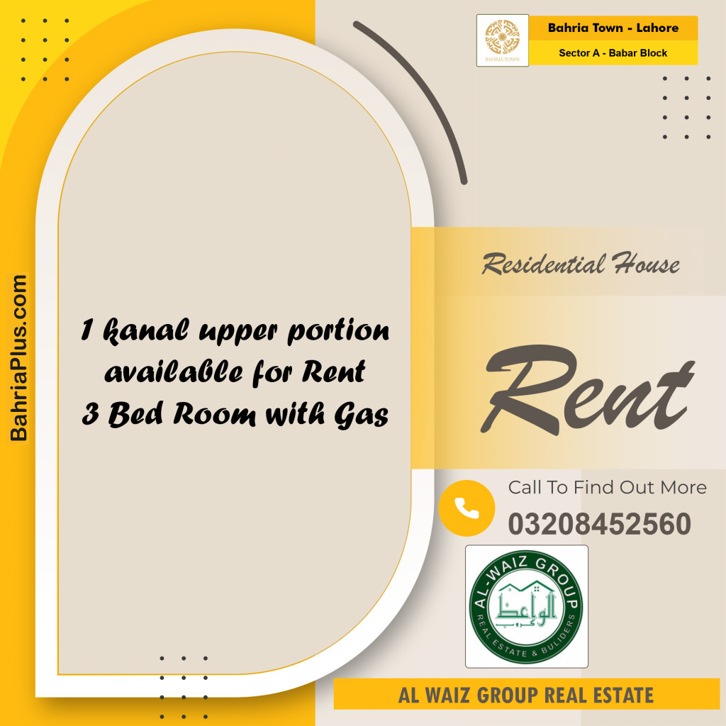 Residential House for Rent in Sector A - Babar Block -  Bahria Town, Lahore - (BP-152897)