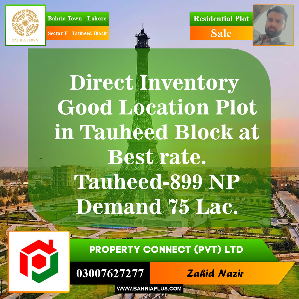 Residential Plot for Sale in Sector F - Tauheed Block -  Bahria Town, Lahore - (BP-152905)