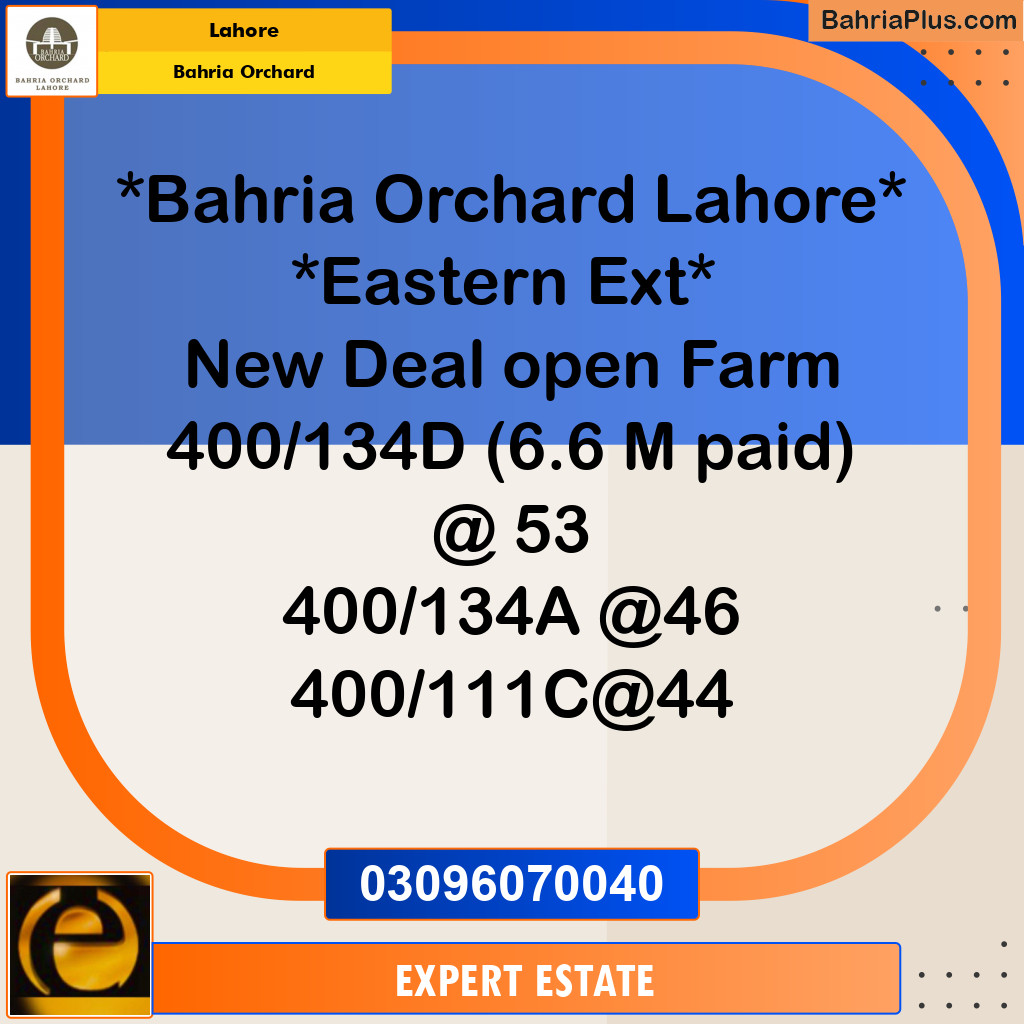 Residential Plot for Sale in Bahria Orchard, Lahore - (BP-152926)