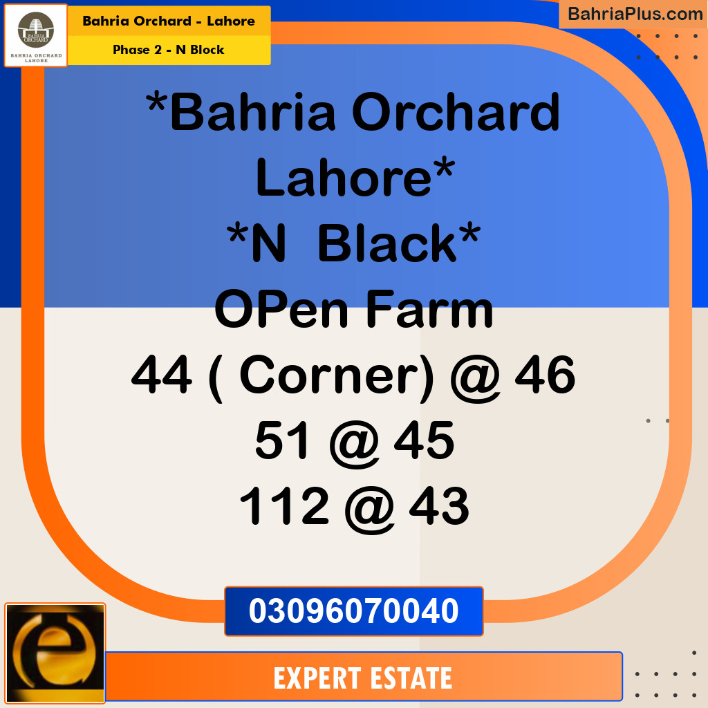 Residential Plot for Sale in Phase 2 - N Block -  Bahria Orchard, Lahore - (BP-152930)