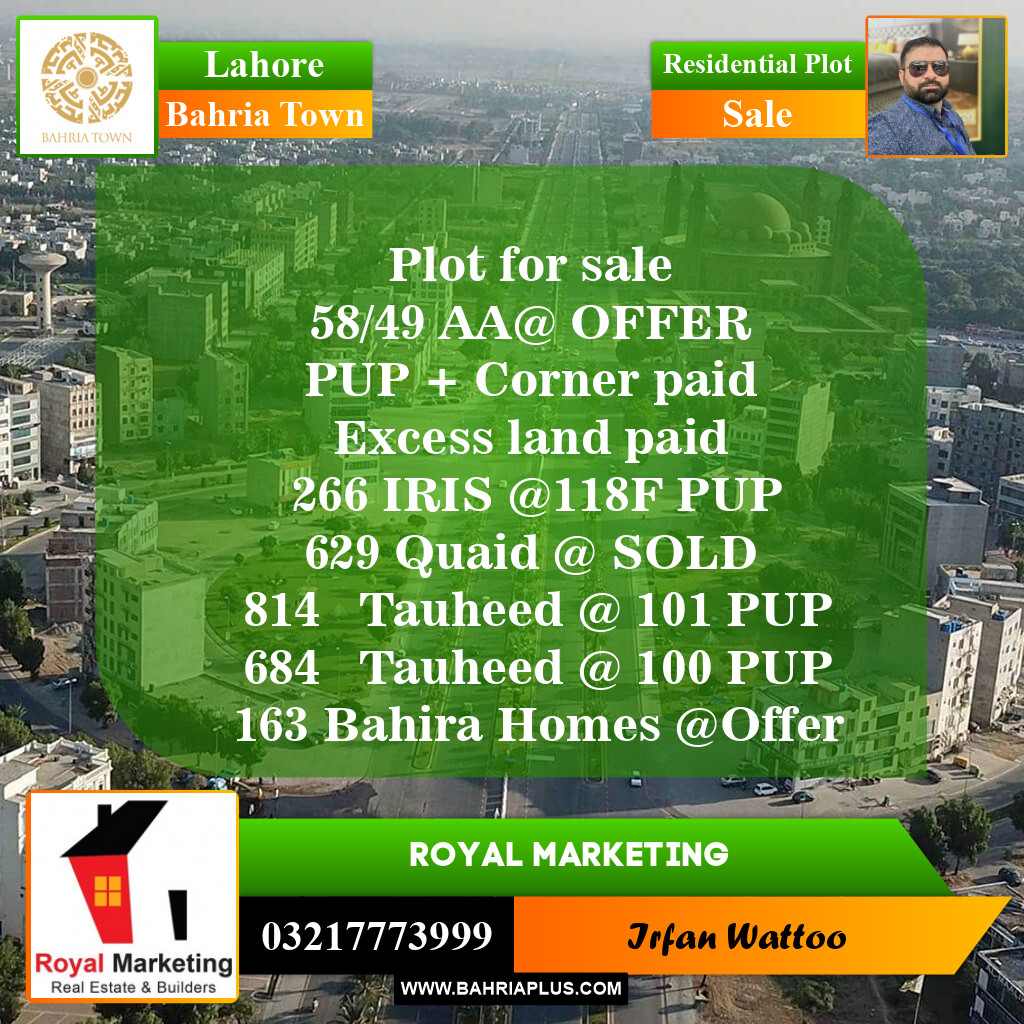 Residential Plot for Sale in Bahria Town, Lahore - (BP-152963)