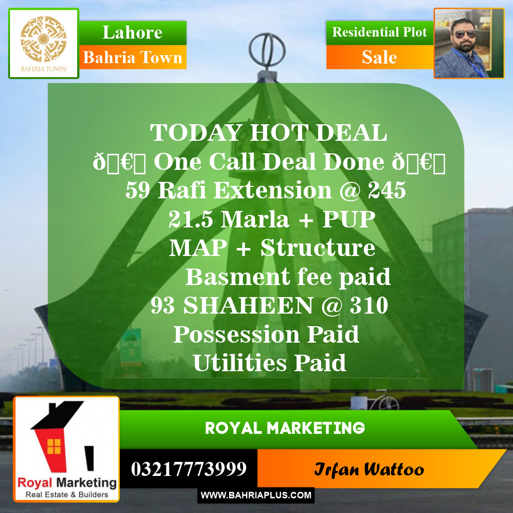 Residential Plot for Sale in Bahria Town, Lahore - (BP-152979)
