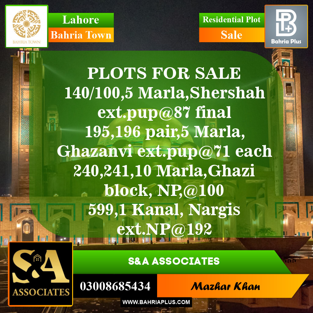 Residential Plot for Sale in Bahria Town, Lahore - (BP-153020)