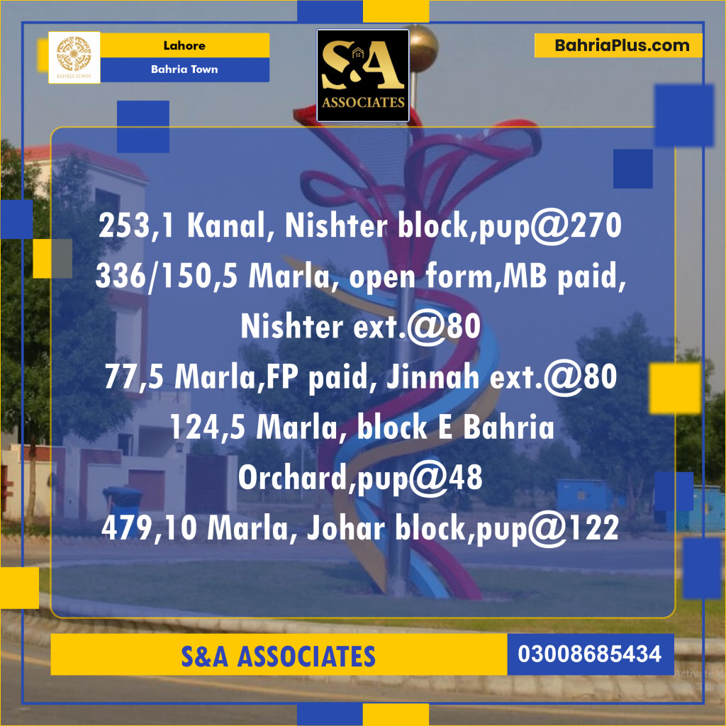 Residential Plot for Sale in Bahria Town, Lahore - (BP-153022)