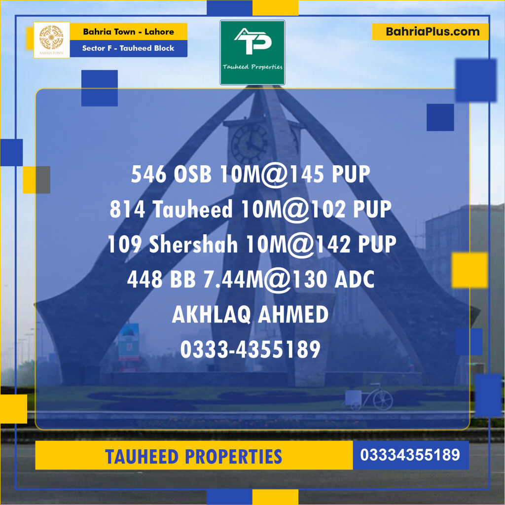Residential Plot for Sale in Sector F - Tauheed Block -  Bahria Town, Lahore - (BP-153055)