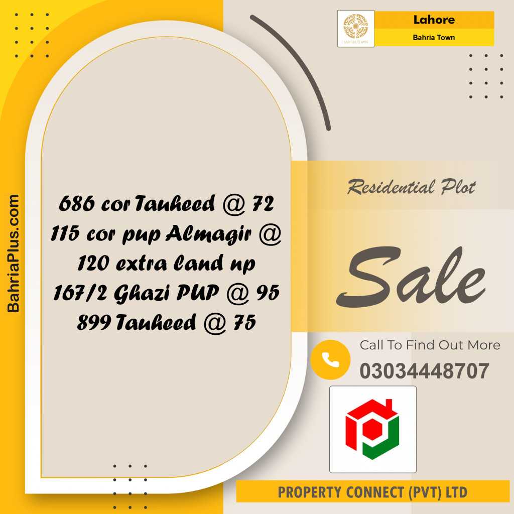 Residential Plot for Sale in Sector F - Tauheed Block -  Bahria Town, Lahore - (BP-153056)