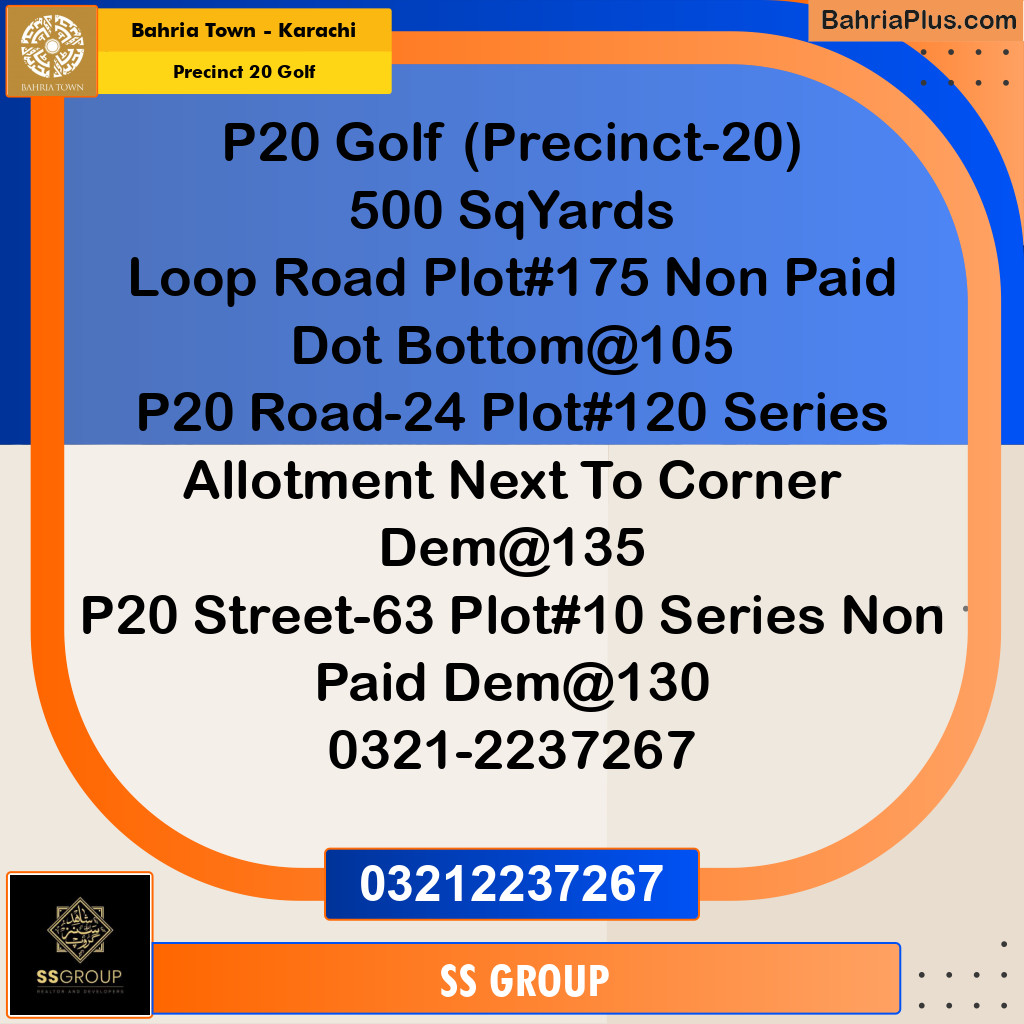 500 Sq. Yards Residential Plot for Sale in Precinct 20 Golf -  Bahria Town, Karachi - (BP-153070)