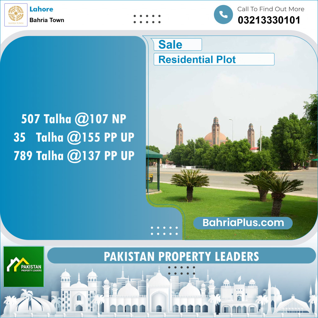 Residential Plot for Sale in Sector F - Talha Block -  Bahria Town, Lahore - (BP-153077)