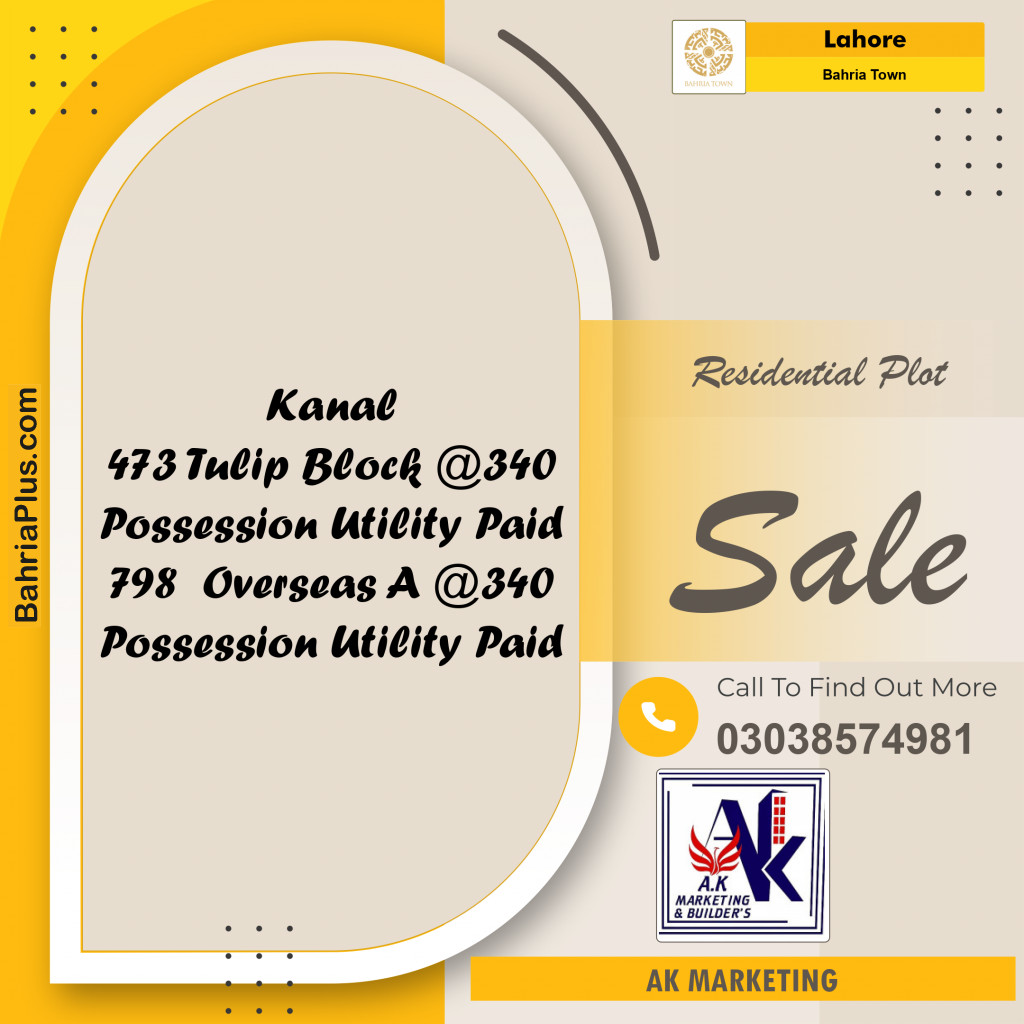 Residential Plot for Sale in Bahria Town, Lahore - (BP-153096)