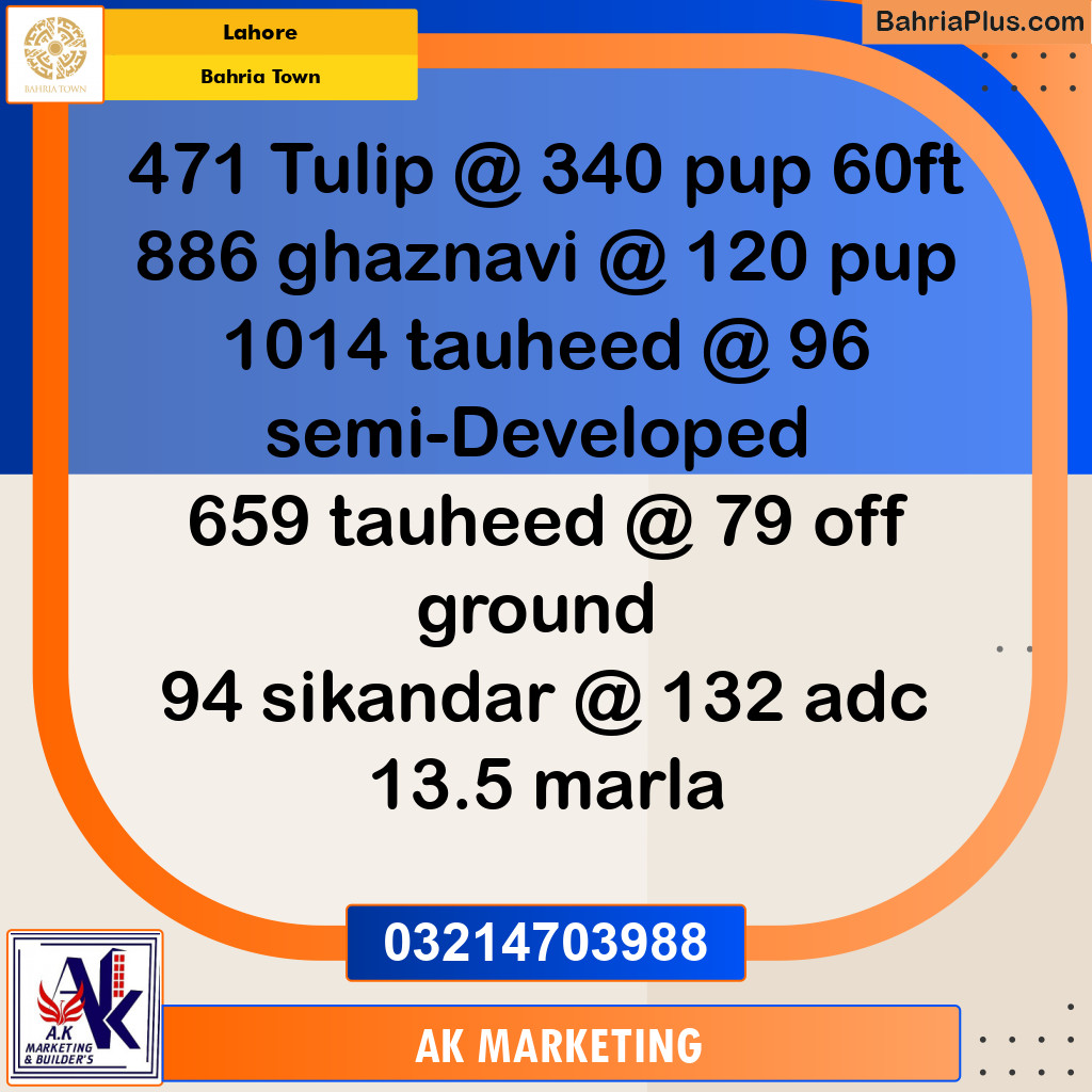 Residential Plot for Sale in Sector C - Tulip Block -  Bahria Town, Lahore - (BP-153100)