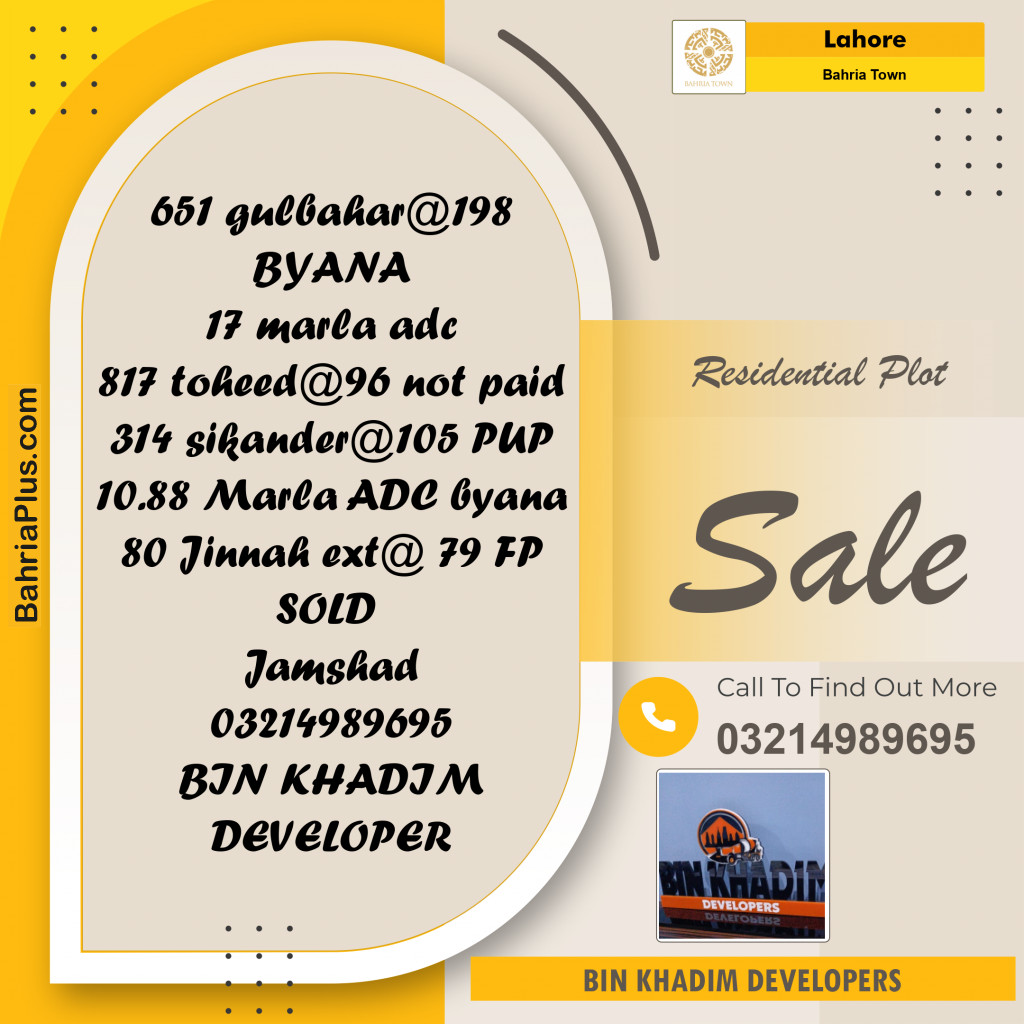 Residential Plot for Sale in Sector C - Gulbahar Block -  Bahria Town, Lahore - (BP-153108)