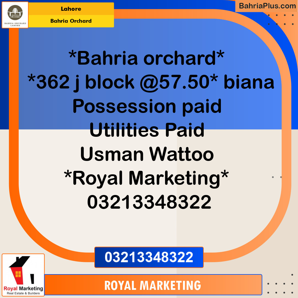 Residential Plot for Sale in Phase 2 - J Block -  Bahria Orchard, Lahore - (BP-153132)