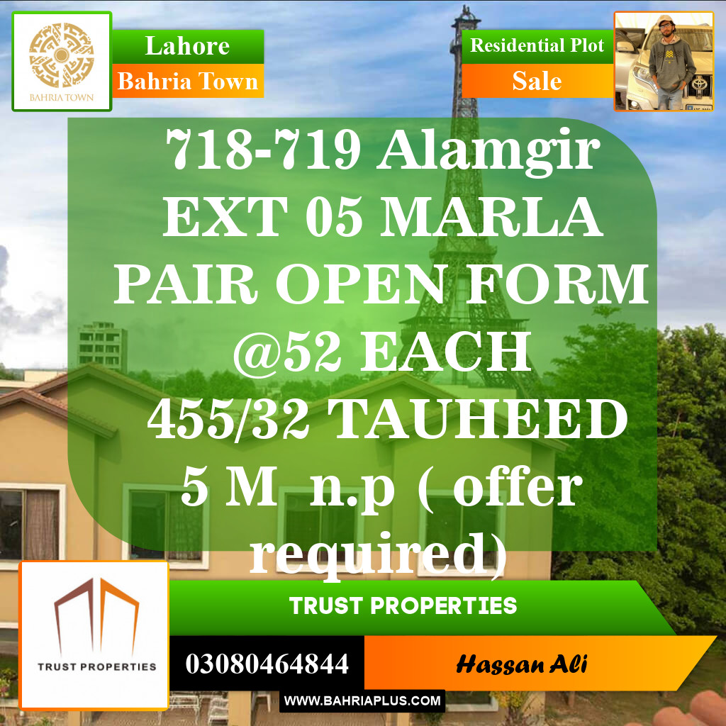 Residential Plot for Sale in Sector F - Alamgir Block -  Bahria Town, Lahore - (BP-153171)