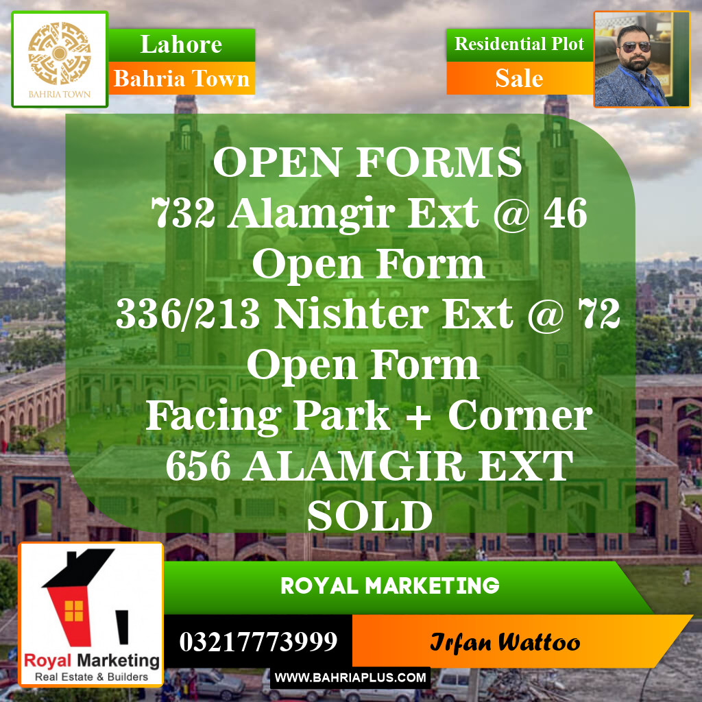 Residential Plot for Sale in Sector F - Alamgir Block -  Bahria Town, Lahore - (BP-153190)