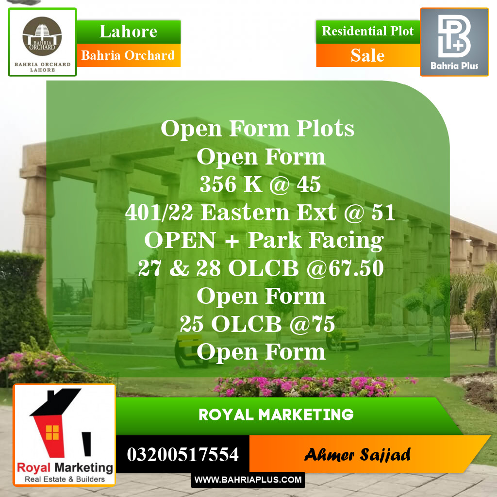 Residential Plot for Sale in Bahria Orchard, Lahore - (BP-153205)