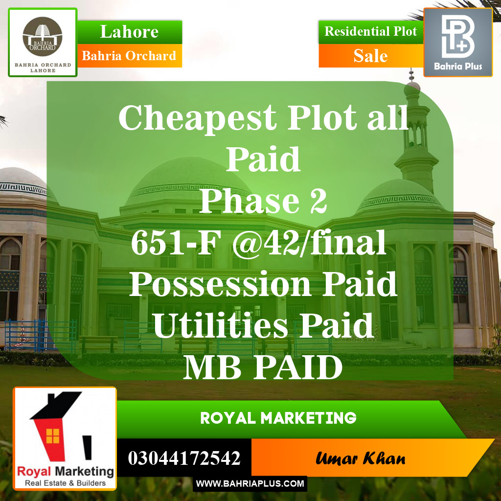Residential Plot for Sale in Bahria Orchard, Lahore - (BP-153226)