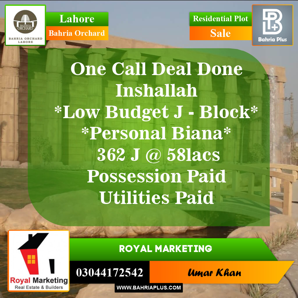 Residential Plot for Sale in Bahria Orchard, Lahore - (BP-153234)