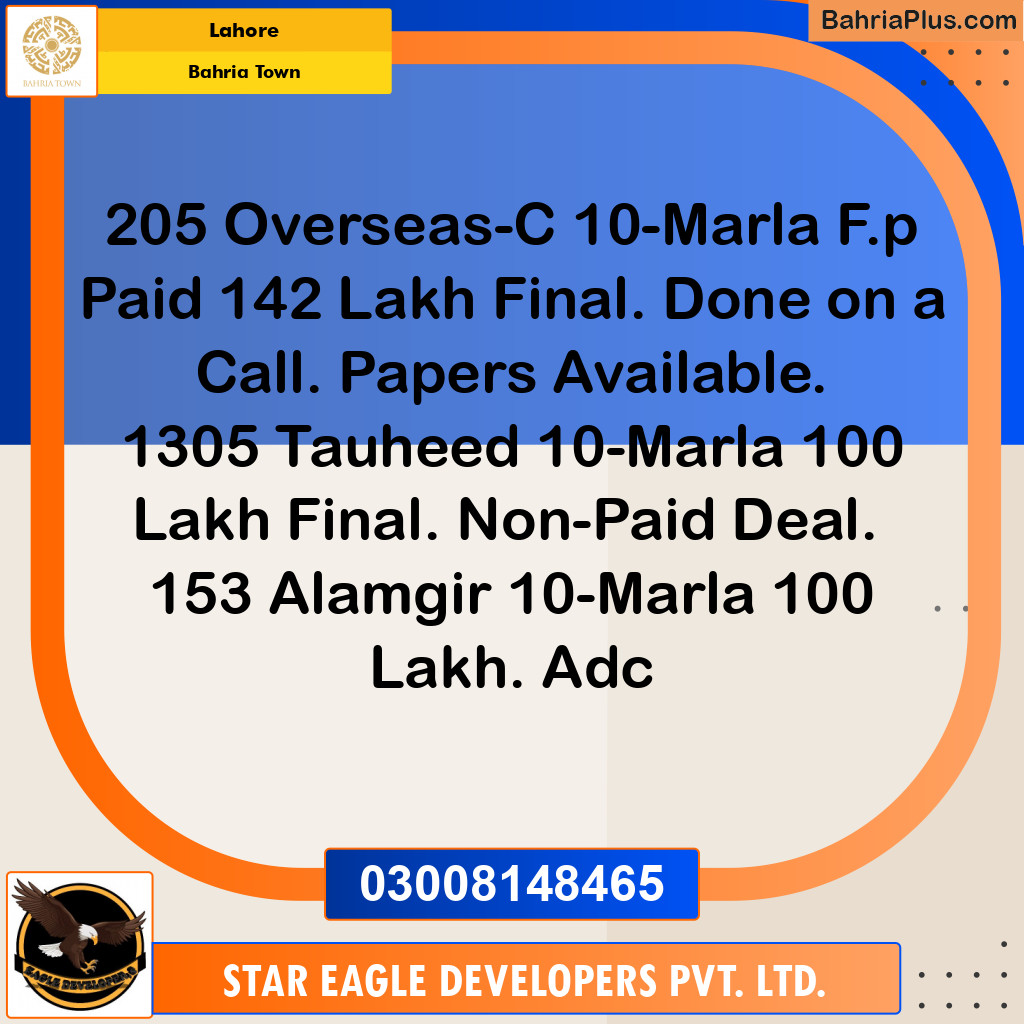 Residential Plot for Sale in Overseas C -  Bahria Town, Lahore - (BP-153274)