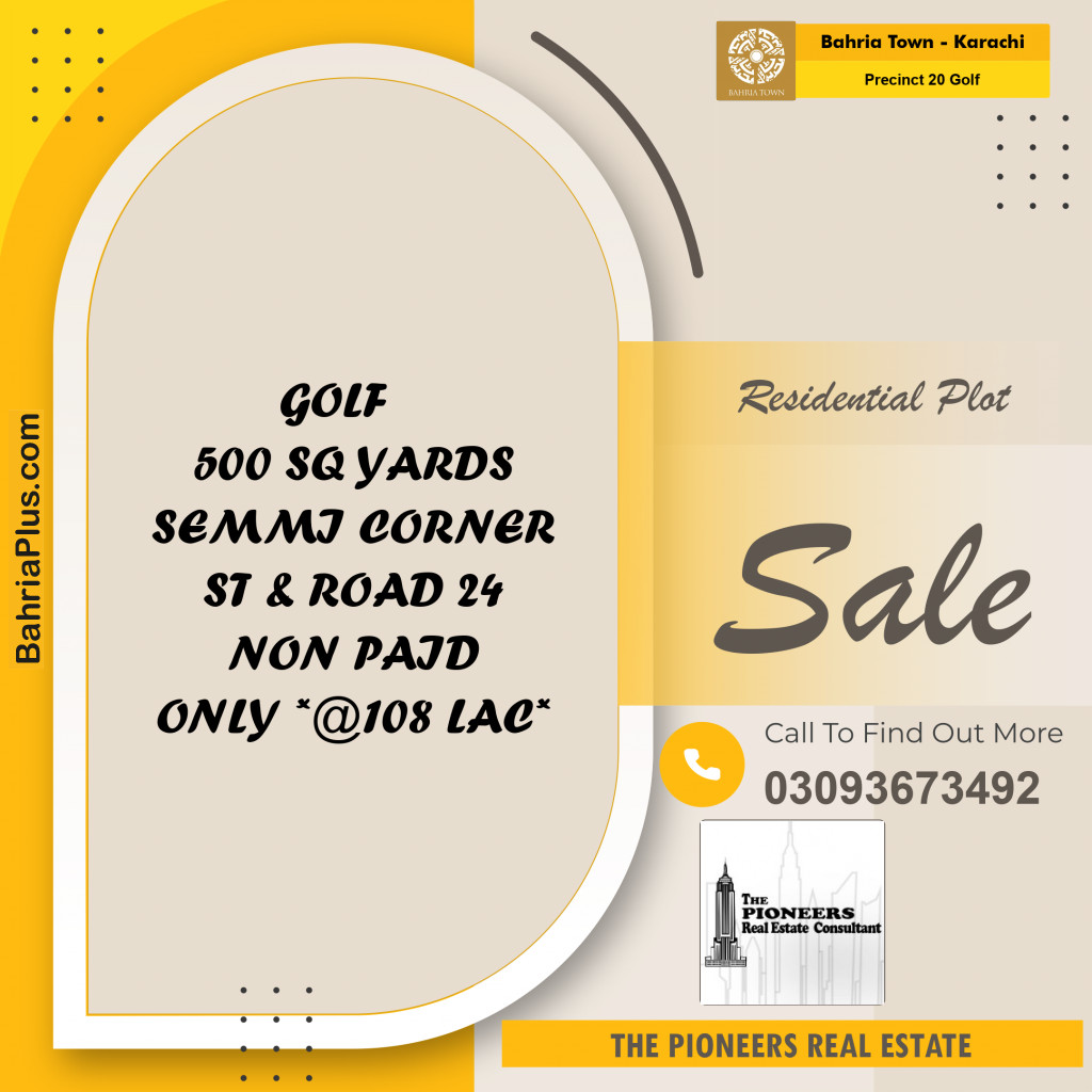 500 Sq. Yards Residential Plot for Sale in Precinct 20 Golf -  Bahria Town, Karachi - (BP-153384)