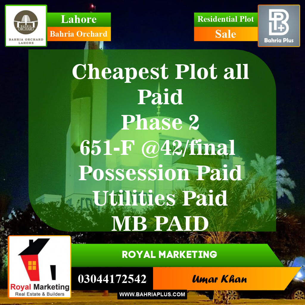 Residential Plot for Sale in Bahria Orchard, Lahore - (BP-153409)