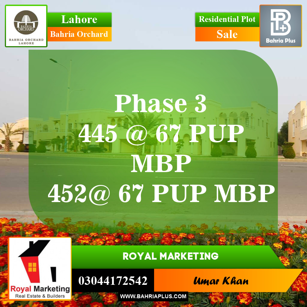 Residential Plot for Sale in Bahria Orchard, Lahore - (BP-153412)