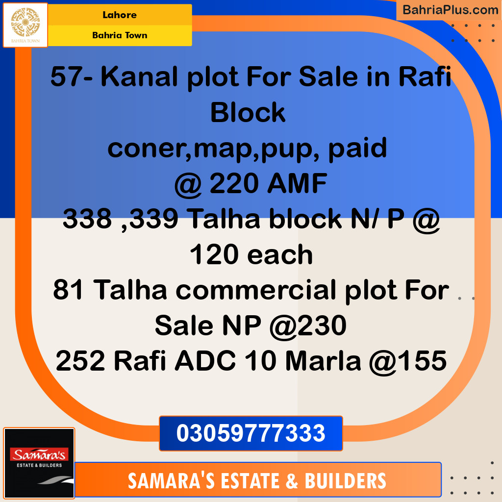 Residential Plot for Sale in Sector E - Rafi Block -  Bahria Town, Lahore - (BP-153423)