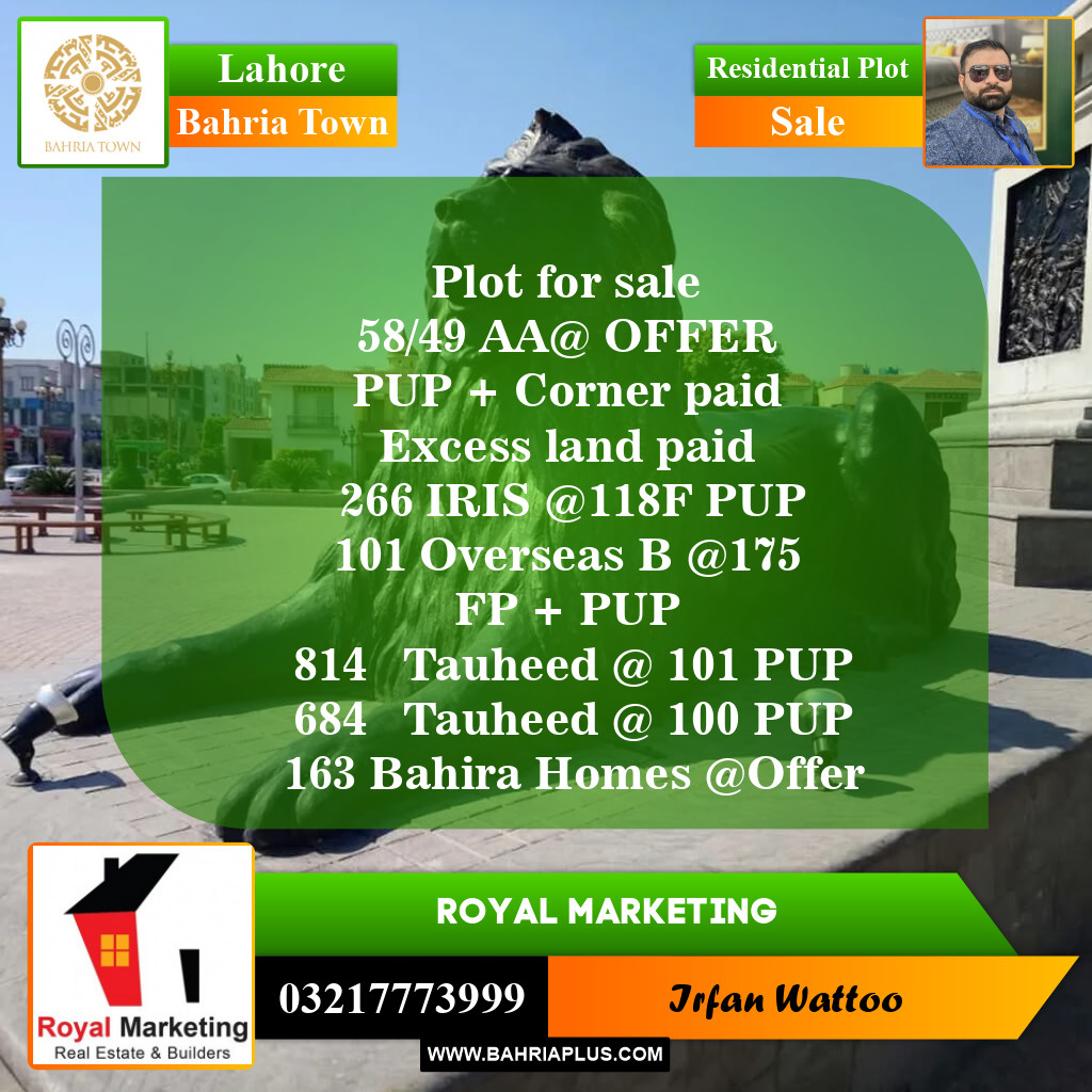 Residential Plot for Sale in Bahria Town, Lahore - (BP-153444)