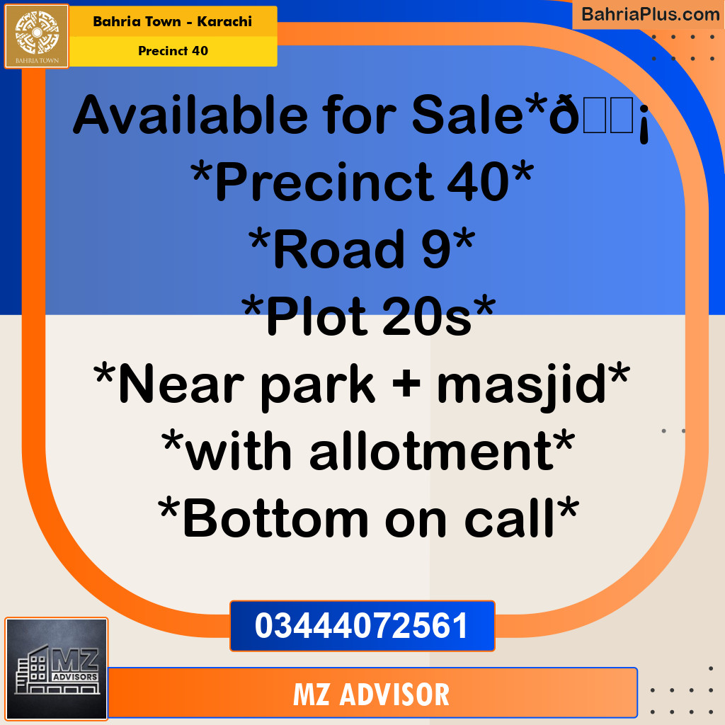 Residential Plot for Sale in Precinct 40 -  Bahria Town, Karachi - (BP-153445)