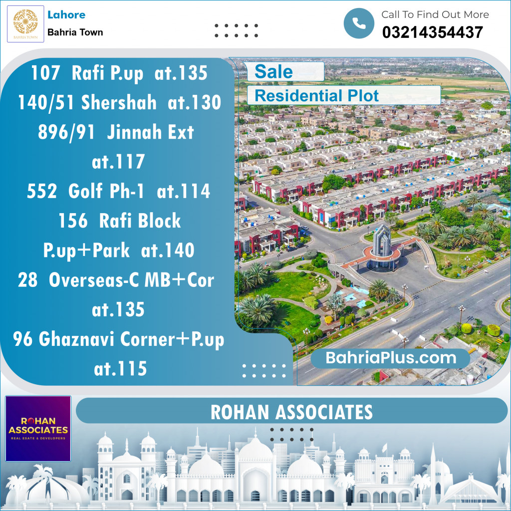 Residential Plot for Sale in Sector E - Rafi Block -  Bahria Town, Lahore - (BP-153474)