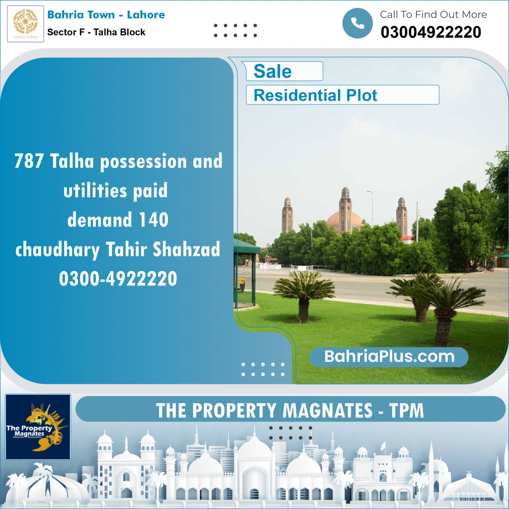Residential Plot for Sale in Sector F - Talha Block -  Bahria Town, Lahore - (BP-153484)