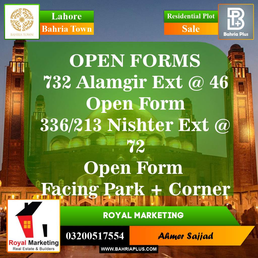 Residential Plot for Sale in Sector F - Alamgir Block -  Bahria Town, Lahore - (BP-153540)