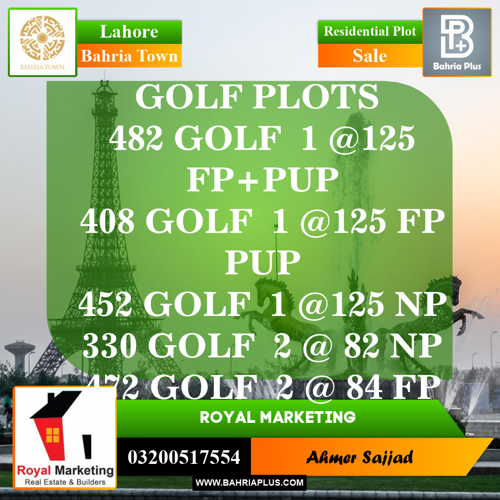 Residential Plot for Sale in Golf Phase 1 -  Bahria Town, Lahore - (BP-153541)
