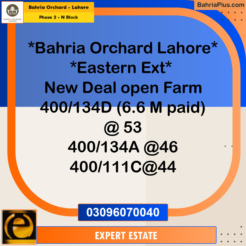 Residential Plot for Sale in Phase 1 - Eastern District Ext. I -  Bahria Orchard, Lahore - (BP-153590)