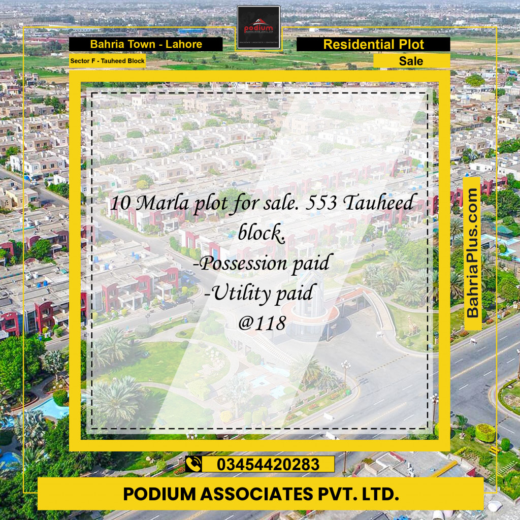 Residential Plot for Sale in Sector F - Tauheed Block -  Bahria Town, Lahore - (BP-153608)