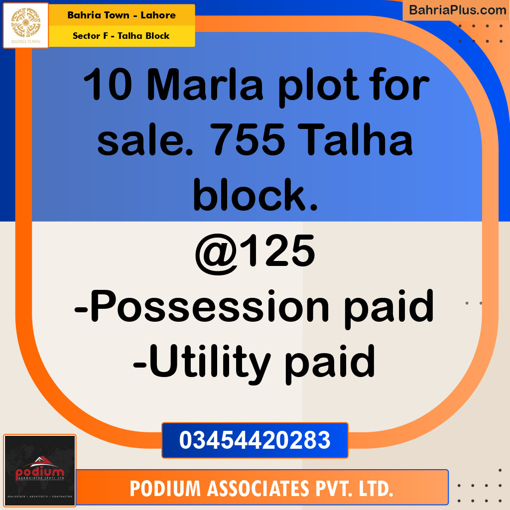 Residential Plot for Sale in Sector F - Talha Block -  Bahria Town, Lahore - (BP-153614)