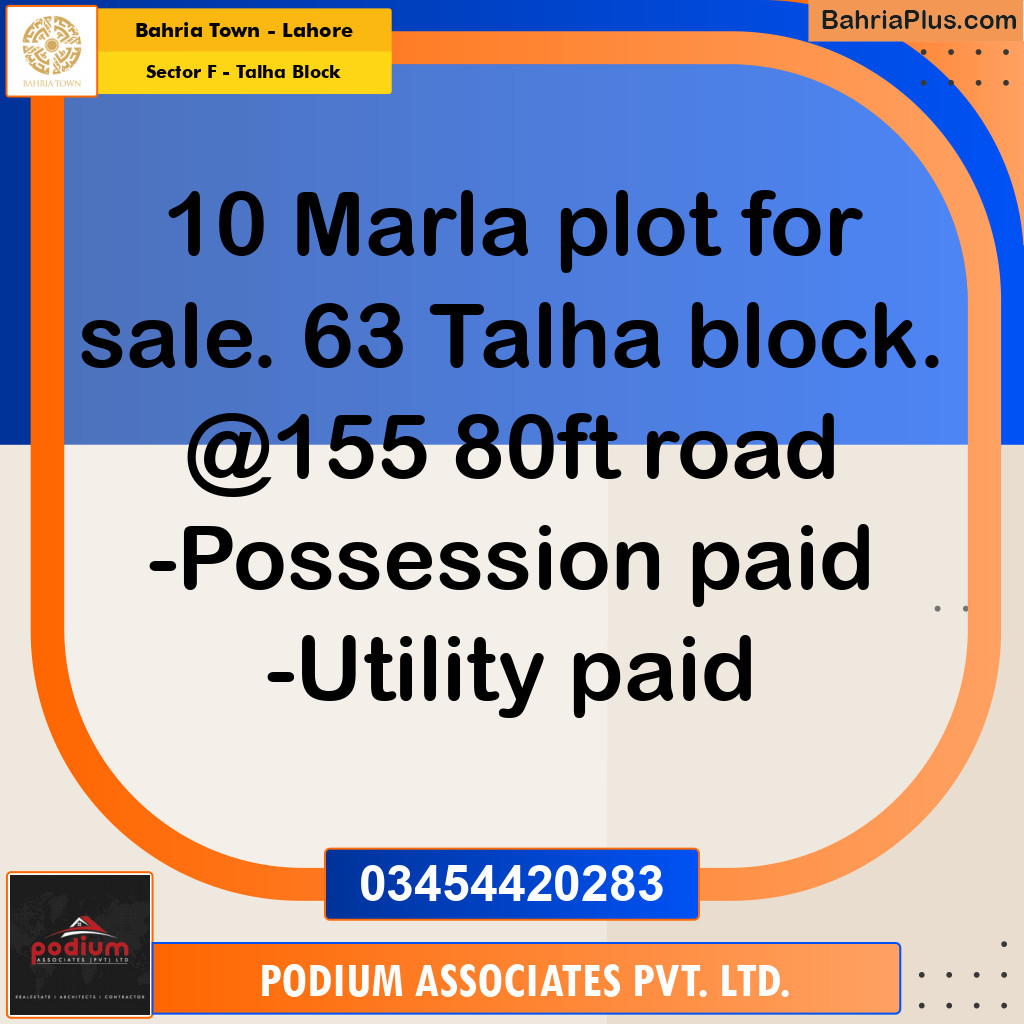 Residential Plot for Sale in Sector F - Talha Block -  Bahria Town, Lahore - (BP-153615)