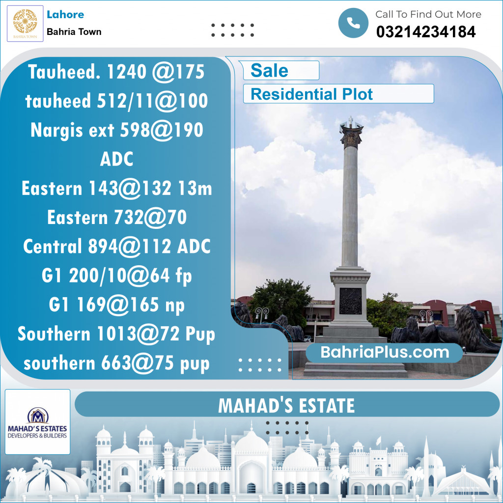 Residential Plot for Sale in Sector F - Tauheed Block -  Bahria Town, Lahore - (BP-153650)