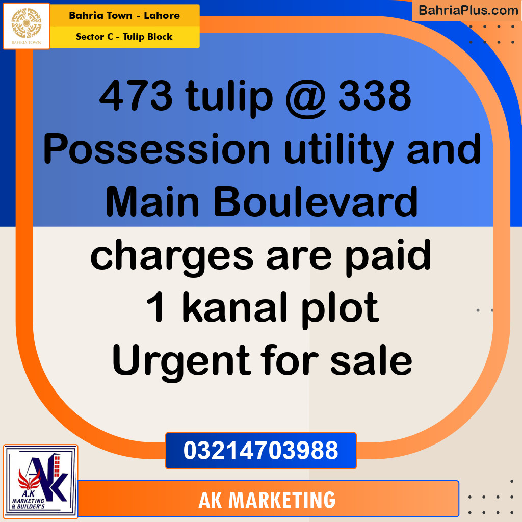 Residential Plot for Sale in Sector C - Tulip Block -  Bahria Town, Lahore - (BP-153652)