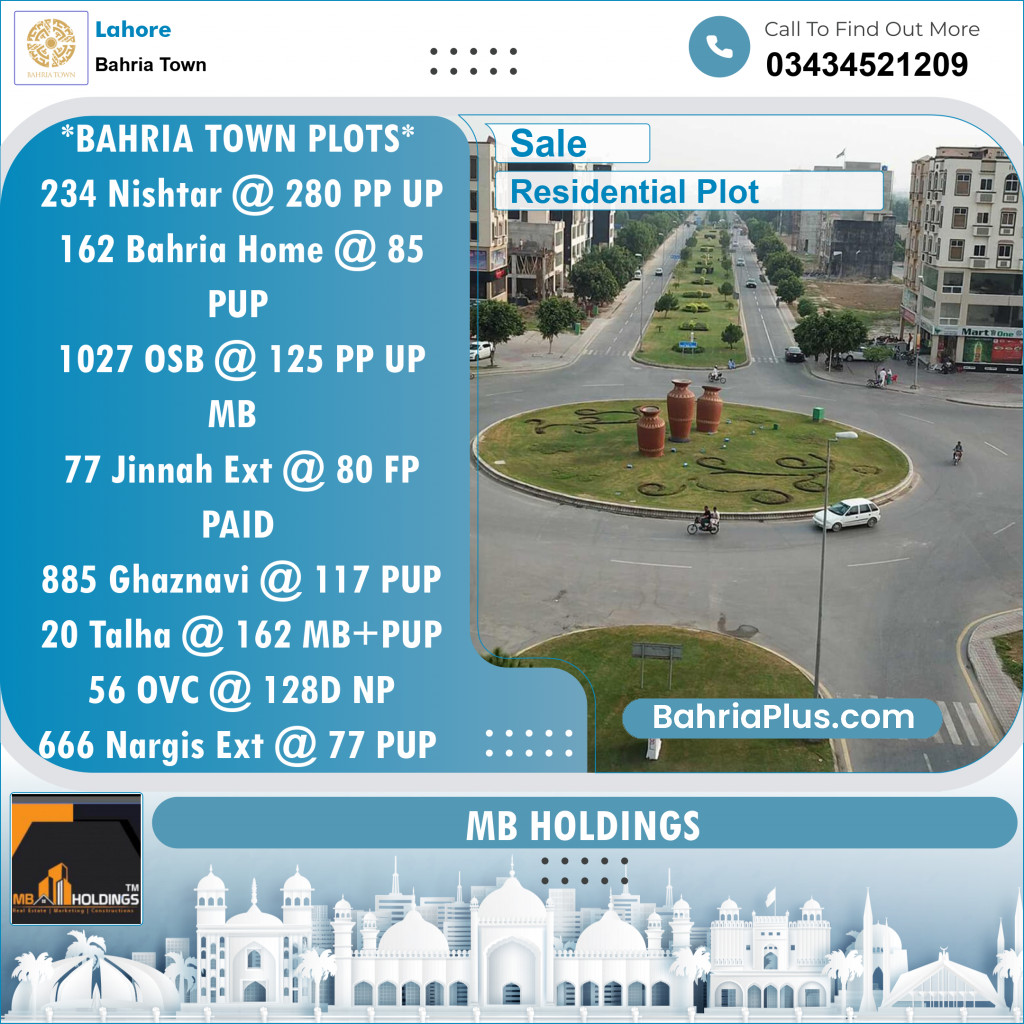 Residential Plot for Sale in Sector E - Nishtar Block -  Bahria Town, Lahore - (BP-153689)