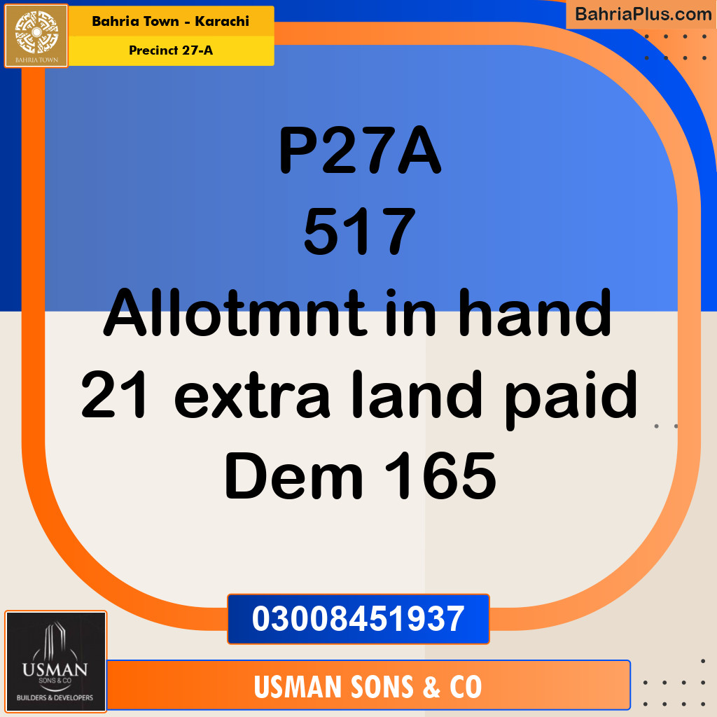 500 Sq. Yards Residential Plot for Sale in Precinct 27-A -  Bahria Town, Karachi - (BP-153695)
