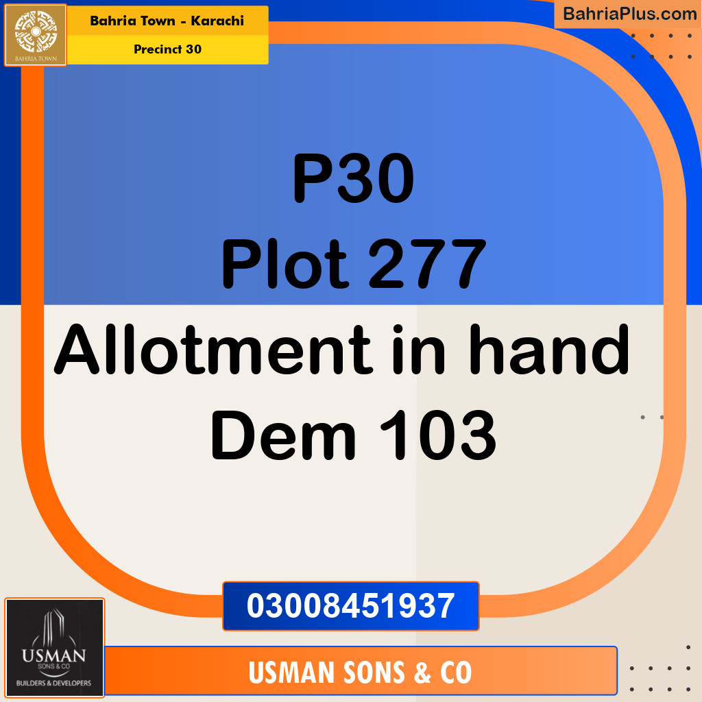 250 Sq. Yards Residential Plot for Sale in Precinct 30 -  Bahria Town, Karachi - (BP-153697)