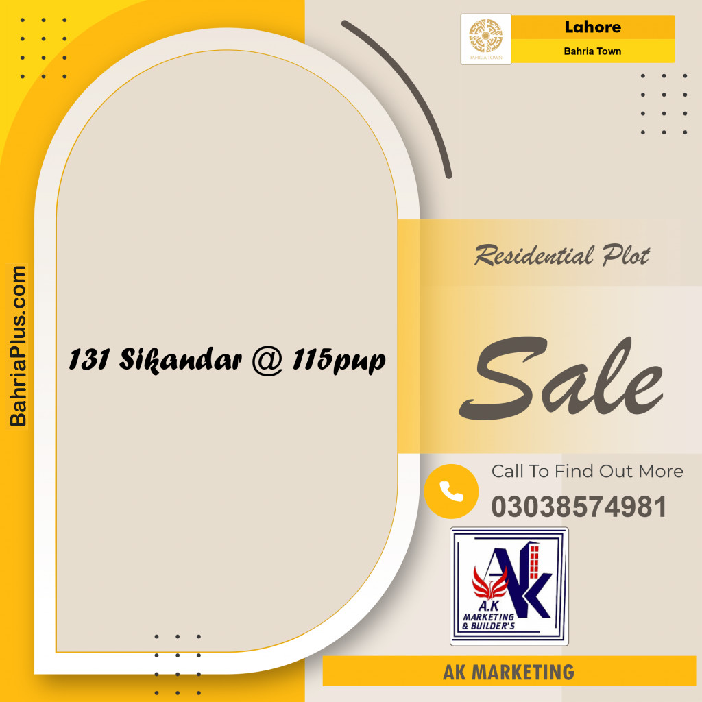 Residential Plot for Sale in Sector F - Sikander Block -  Bahria Town, Lahore - (BP-153721)